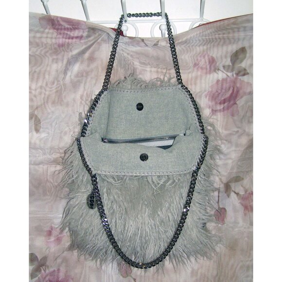 NEW Stella McCartney Faux Fur Gray Chain Tote Hobo bag - Picture 9 of 13